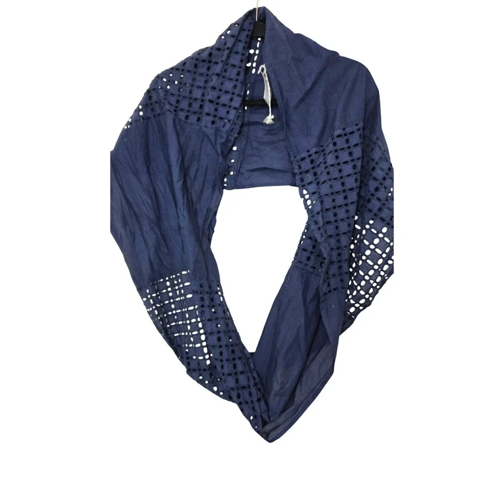 Loft Navy Blue Eyelet Infinity‎ Scarf 100% Cotton Lightweight & Stylish